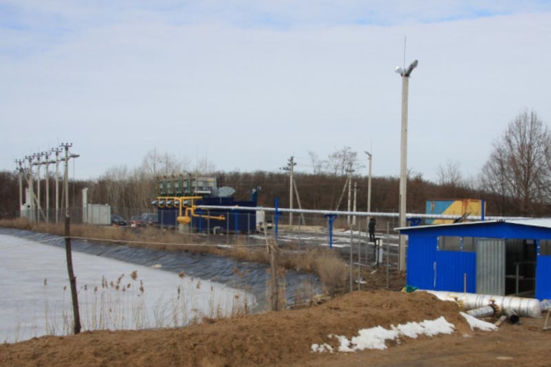 Engineering complex with installed system of biogas collection from SDW landfill for production of electricity (885 kW)